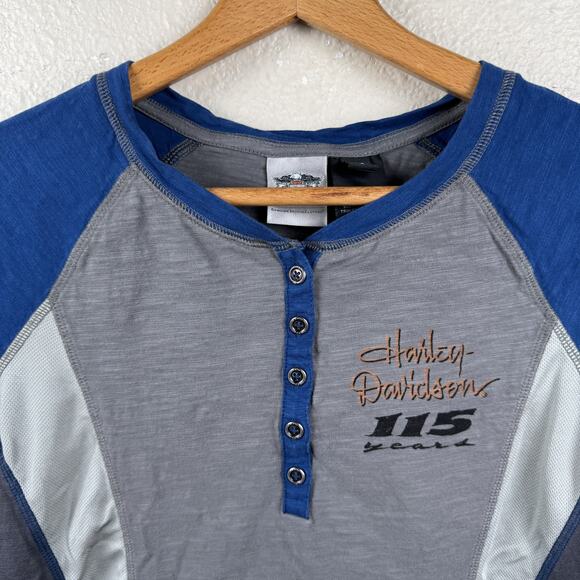 Harley-Davidson Shirt Womens Large Grey Blue 115th Anniversary Biker Motorcycle - Picture 2 of 8